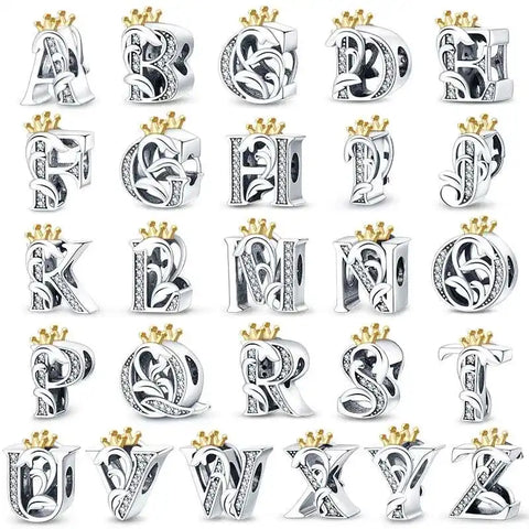 Crowned Royal Letter A-Z Alphabet Charm - Fits pandora Bracelet