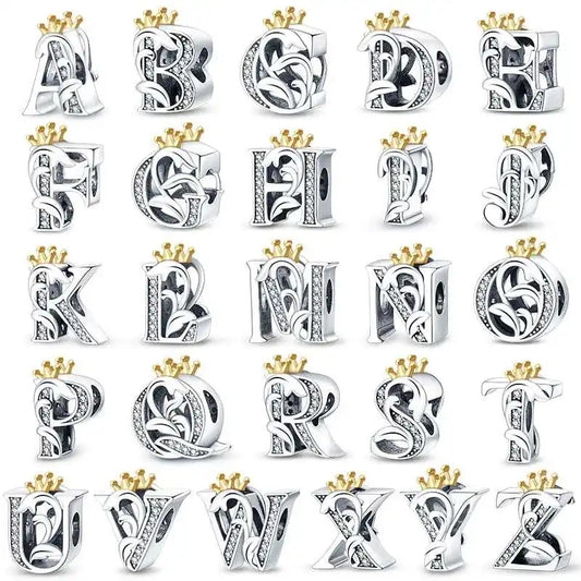 Crowned Royal Letter A-Z Alphabet Charm - Fits pandora Bracelet