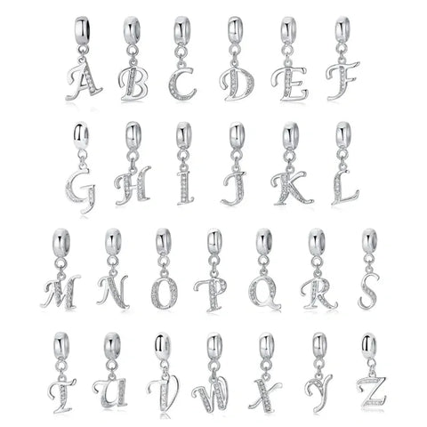 Elegant Cursive Letter A-Z Alphabet Charm - Fits pandora Bracelet