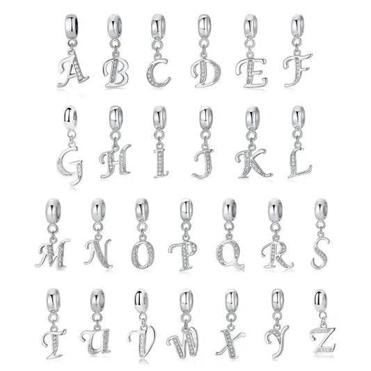 Elegant Cursive Letter A-Z Alphabet Charm - Fits pandora Bracelet