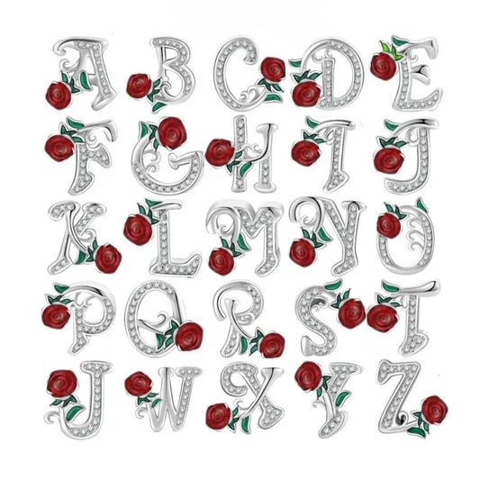 jewlouli luminous-rose-letter-az-alphabet-pandora-charm-jewelry fits pandora bracelet