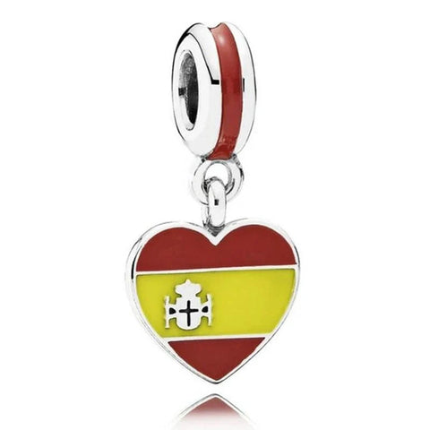 jewlouli spain-heart-flag-dangle-pandora-charm-jewelry fits pandora bracelet