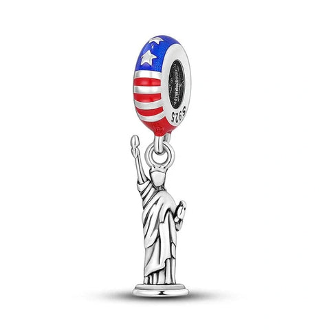 jewlouli statue-of-liberty-monument-usa-flag-dangle-pandora-charm-jewelry fits pandora bracelet