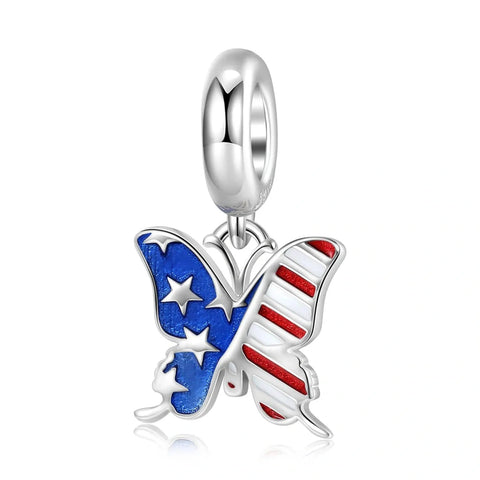 jewlouli usa-butterfly-freedom-flag-dangle-pandora-charm-jewelry fits pandora bracelet