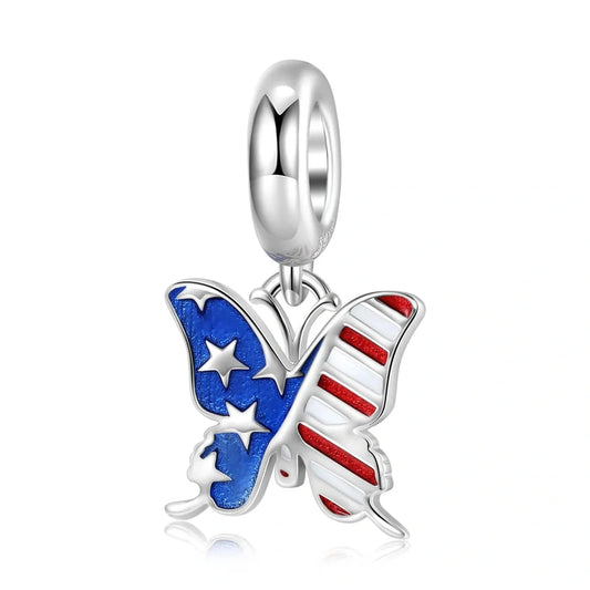 jewlouli usa-butterfly-freedom-flag-dangle-pandora-charm-jewelry fits pandora bracelet