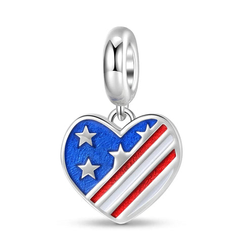 USA Heart Flag Dangle Charm - USA Heart Flag Dangle Charm
