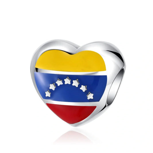 jewlouli venezuela-flag-heart-shaped-pandora-charm-jewelry fits pandora bracelet