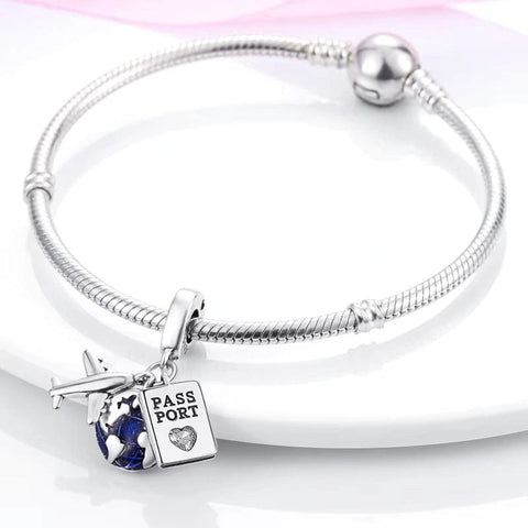 Sterling Silver Travel Passport Charm and Plane - Sterling Silver Travel Passport Charm and Plane