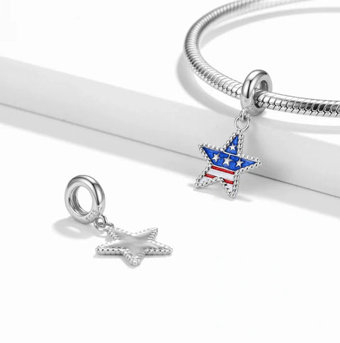 jewlouli american-flag-star-dangle-pandora-charm-jewelry fits pandora bracelet