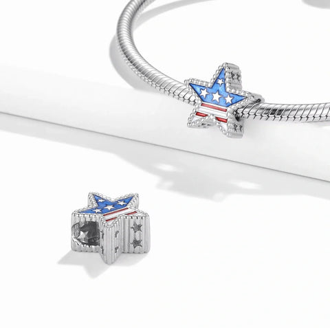 jewlouli american-flag-star-pandora-charm-jewelry fits pandora bracelet