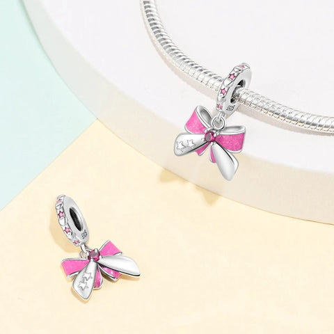 Adorable Pink Bow Charm for a Cute Look - Fits pandora Bracelet