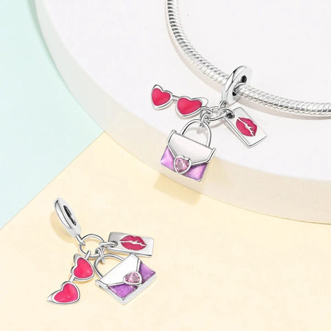 Sterling Silver Purse and Lipstick Charm - Fits pandora Bracelet