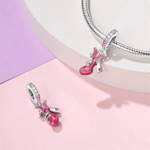 Sterling Silver Pink Boot Charm with Butterfly Accent