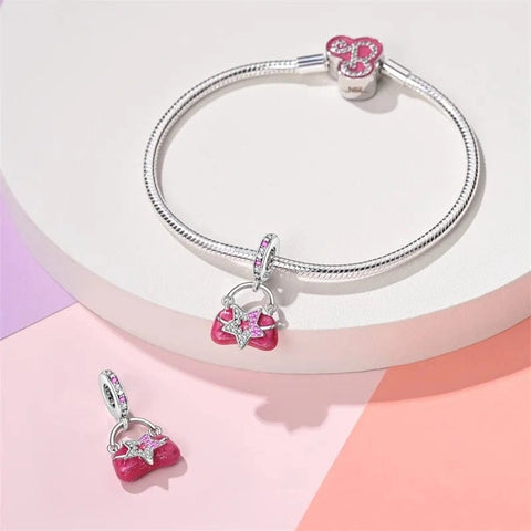 Sterling Silver Pink Purse with Star Charm - Fits pandora Bracelet