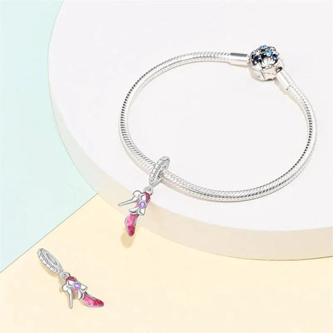 Fashionable Pink High Heel Charm with Bow and Sparkling Gem - Fashionable Pink High Heel Charm with Bow and Sparkling Gem
