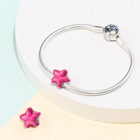 Sterling Silver Pink Star Charm - Fits pandora Bracelet