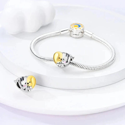 Dog Cat Love Heart Charm - Fits pandora Bracelet