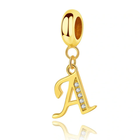 Gold Initial Letter A-Z Alphabet Dangle Charms - Fits pandora Bracelet