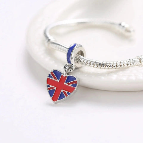 Great Britain Union Jack Heart Dangle Charm - Great Britain Union Jack Heart Dangle Charm