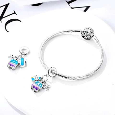 Sterling Silver Travel Charm with Camera, Luggage, and Airplane