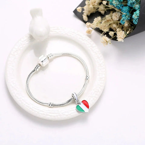 Italy Heart Flag Dangle Charm - Italy Heart Flag Dangle Charm