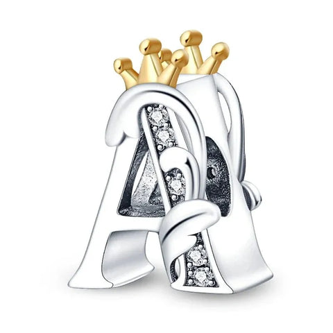 Crowned Royal Letter A-Z Alphabet Charm - Fits pandora Bracelet