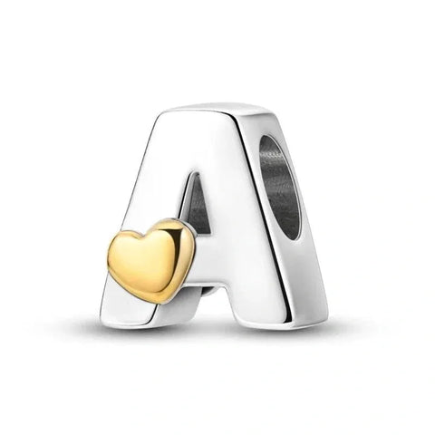 Gold Heart Letter A-Z Alphabet Charm - Fits pandora Bracelet