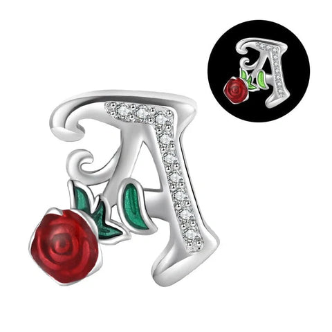 jewlouli luminous-rose-letter-az-alphabet-pandora-charm-jewelry fits pandora bracelet