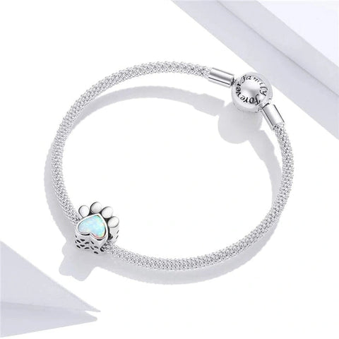 Paw Print Charm with Iridescent Heart Center - Paw Print Charm with Iridescent Heart Center
