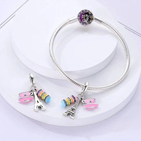 Eiffel Tower with pink tea cup Charm - Fits pandora Bracelet