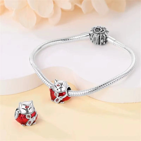 Red Maneki-Neko Charm - Fits pandora Bracelet