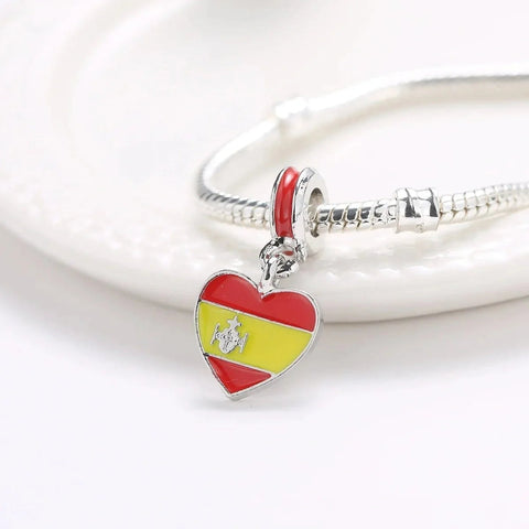 Spain Heart Flag Dangle Charm - Spain Heart Flag Dangle Charm