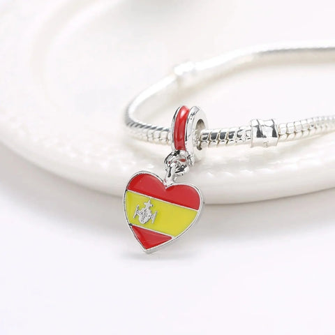 jewlouli spain-heart-flag-dangle-pandora-charm-jewelry fits pandora bracelet