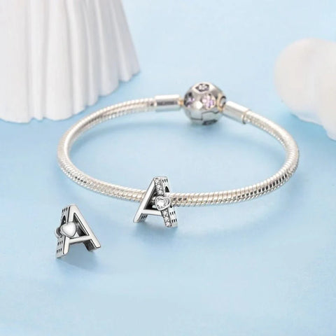 jewlouli sparkling-heart-letter-az-alphabet-pandora-charm-jewelry fits pandora bracelet