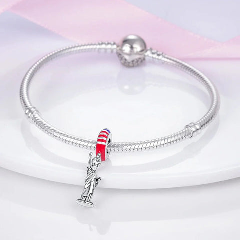 jewlouli statue-of-liberty-monument-usa-flag-dangle-pandora-charm-jewelry fits pandora bracelet