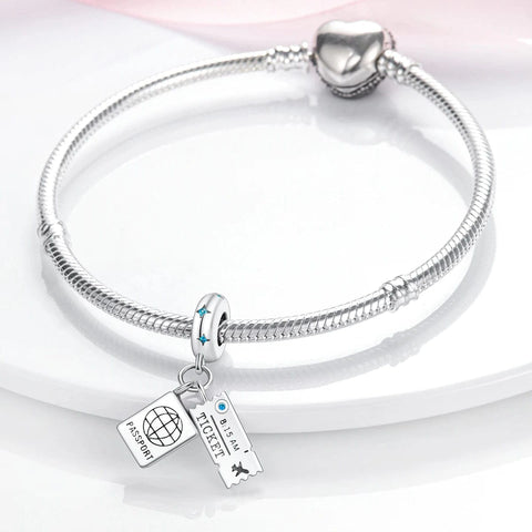 Passport and Ticket Dangle Charm - Fits pandora Bracelet