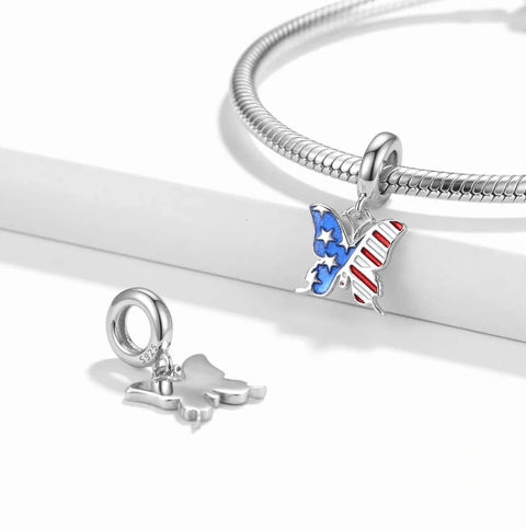 USA Butterfly Freedom Flag Dangle Charm - USA Butterfly Freedom Flag Dangle Charm