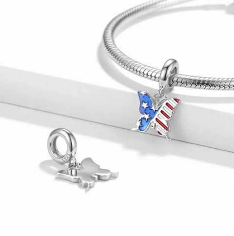 jewlouli usa-butterfly-freedom-flag-dangle-pandora-charm-jewelry fits pandora bracelet
