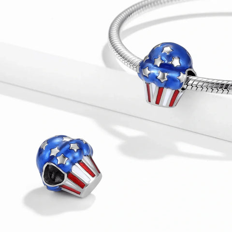 jewlouli usa-flag-cupcake-pandora-charm-jewelry fits pandora bracelet