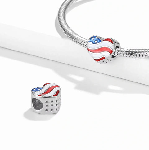 USA Heart Flag Charm - USA Heart Flag Charm