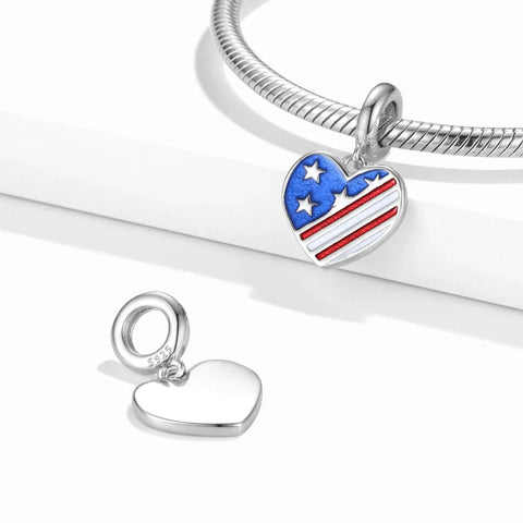 USA Heart Flag Dangle Charm