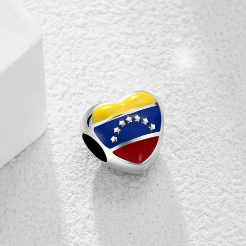 jewlouli venezuela-flag-heart-shaped-pandora-charm-jewelry fits pandora bracelet