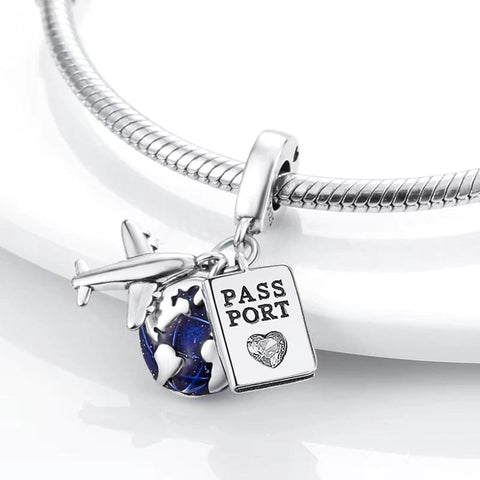 Sterling Silver Travel Passport Charm and Plane - Fits pandora Bracelet