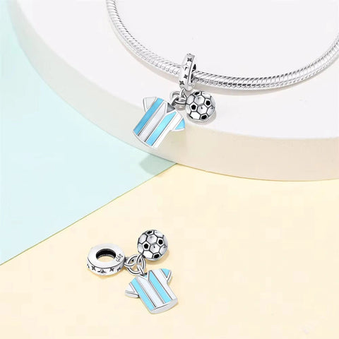 Soccer Blue Dangle Charm - Fits pandora Bracelet