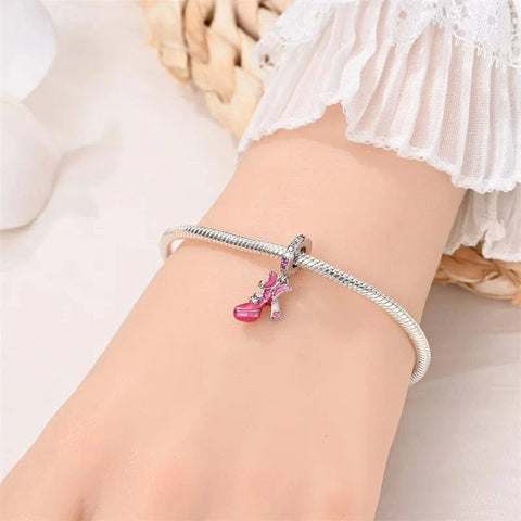 Sterling Silver Pink Boot Charm with Butterfly Accent