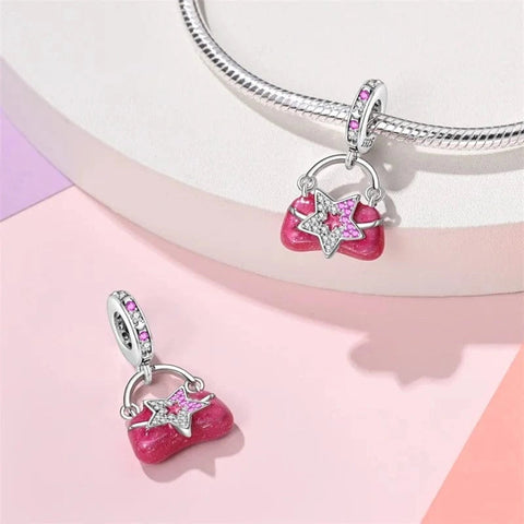 Sterling Silver Pink Purse with Star Charm - Sterling Silver Pink Purse with Star Charm