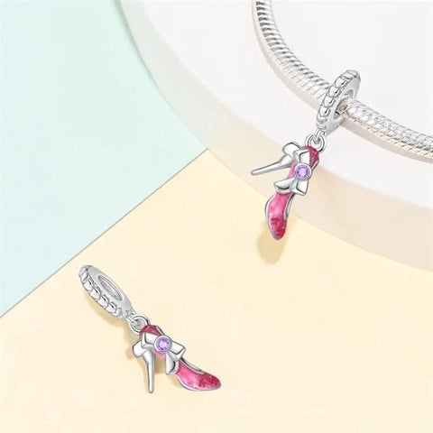 Fashionable Pink High Heel Charm with Bow and Sparkling Gem - Fashionable Pink High Heel Charm with Bow and Sparkling Gem