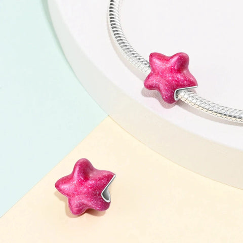 Sterling Silver Pink Star Charm - Fits pandora Bracelet