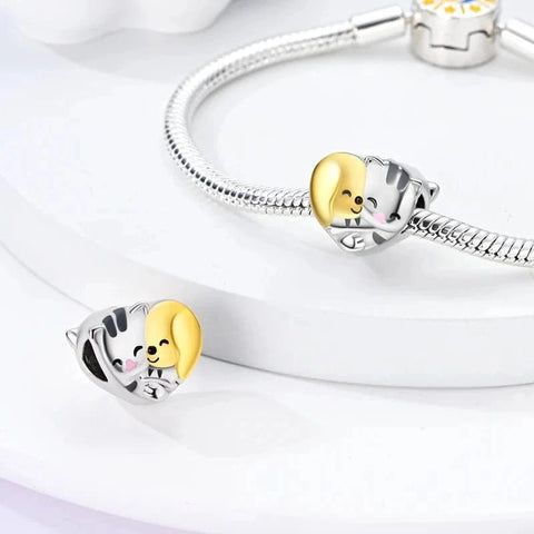 Dog Cat Love Heart Charm - Fits pandora Bracelet