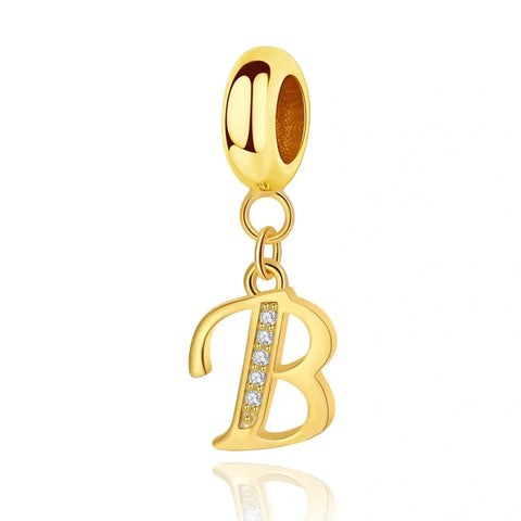 Gold Initial Letter A-Z Alphabet Dangle Charms - Gold Initial Letter A-Z Alphabet Dangle Charms - Fits pandora Bracelet